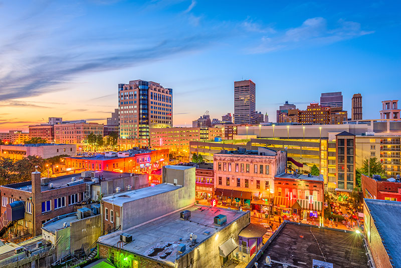 Memphis cityscape at dusk
